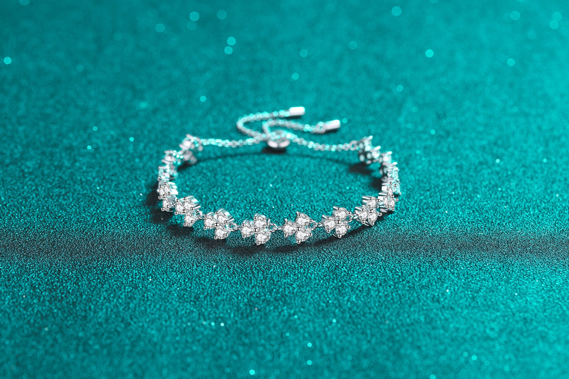 S925純銀幸運四葉草莫桑石可調式手鍊