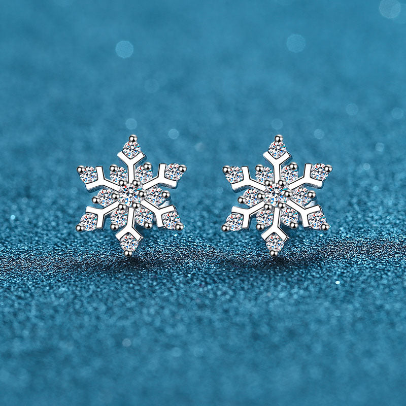 S925純銀雪花莫桑石耳釘