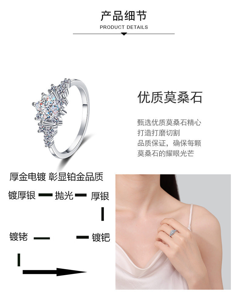 S925純銀正方形莫桑石戒指
