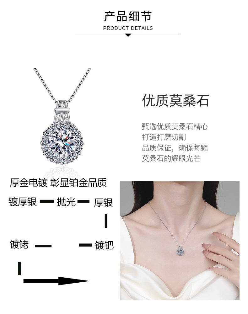 S925純銀莫桑石太陽花吊墜項鏈