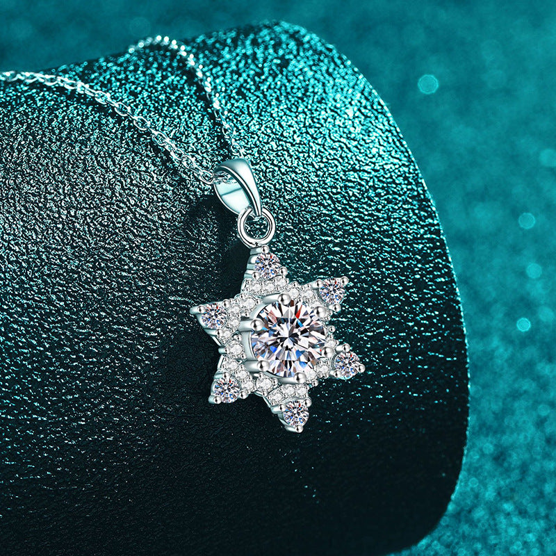 S925純銀莫桑石雪花六芒星項鏈