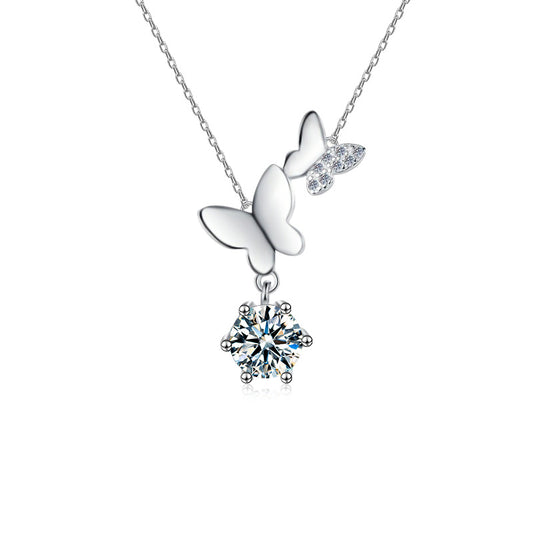 925 Silver Moissanite Butterfly Necklace, Colorfast, Women's Design, Autumn Winter High-end Collar Chain, Ins Unique Accessories