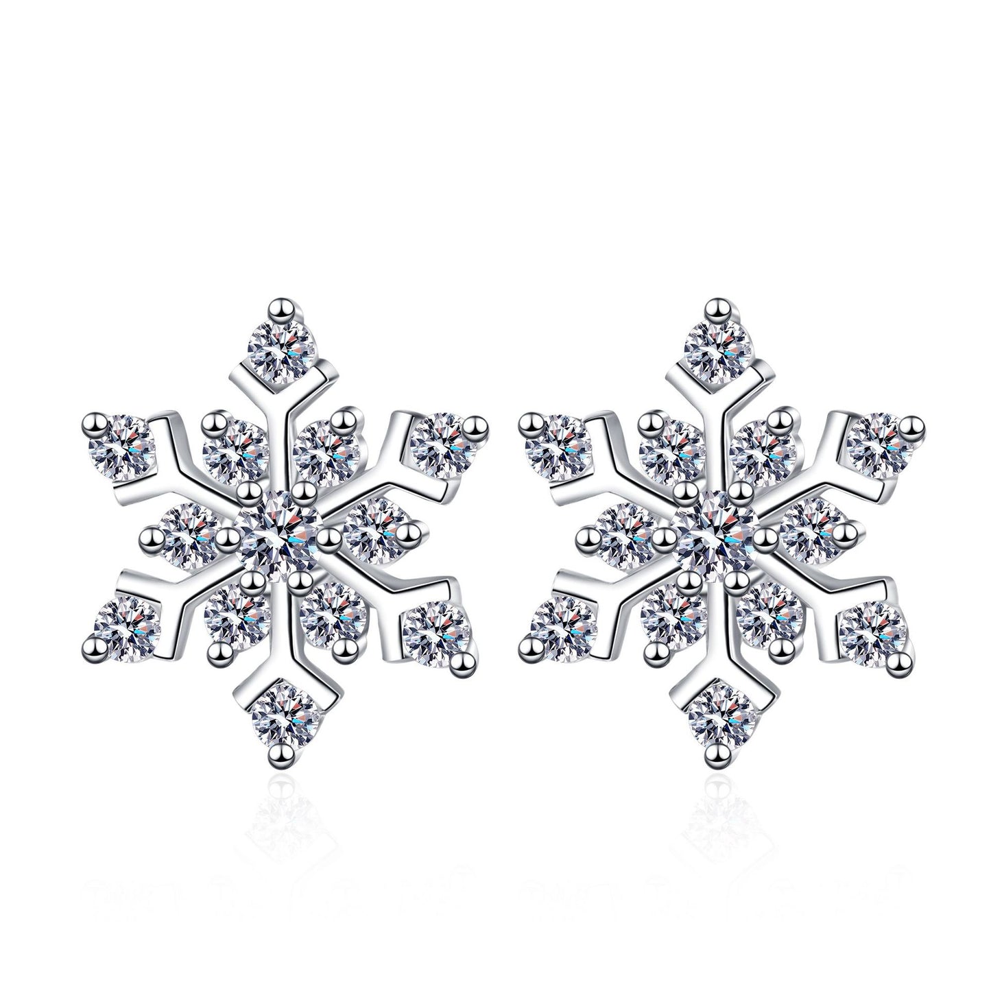 S925純銀雪花莫桑石耳釘