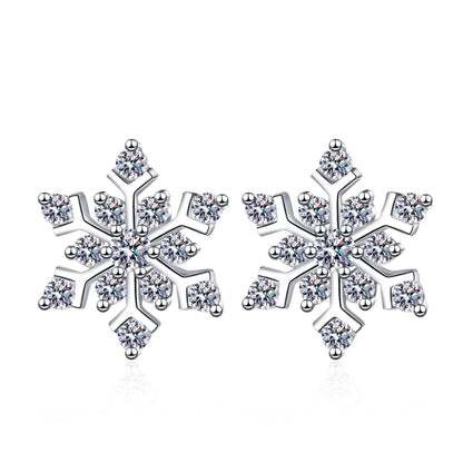 S925純銀雪花莫桑石耳釘