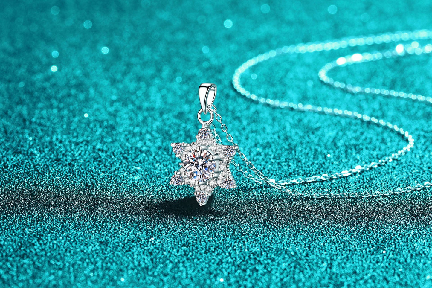 S925純銀莫桑石雪花六芒星項鏈