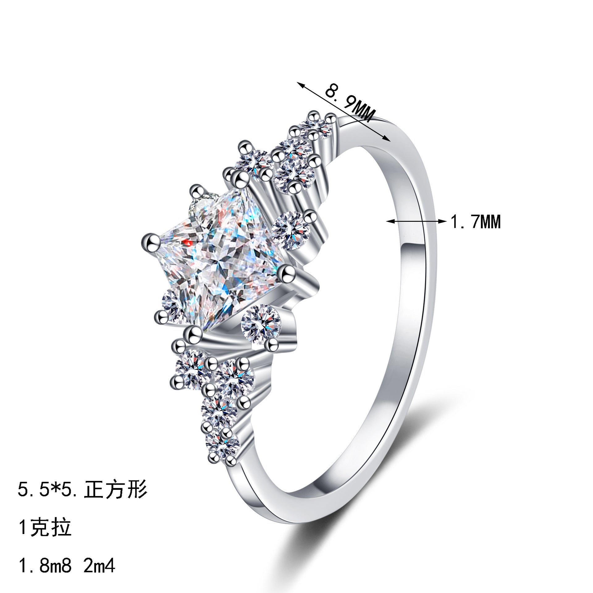 S925純銀正方形莫桑石戒指