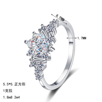 S925純銀正方形莫桑石戒指
