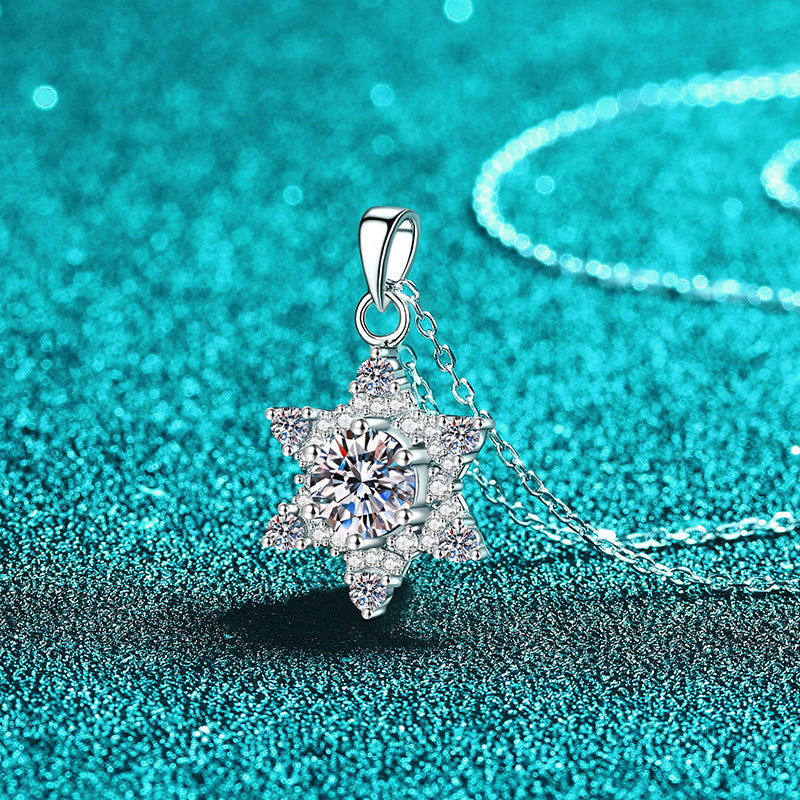 S925純銀莫桑石雪花六芒星項鏈