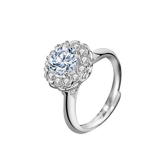 Moissanite engagement ring 1 carat 925 silver round bezel women's wedding gift open jewelry