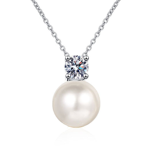 S925 Sterling Silver Pearl Necklace, Luxurious Moissanite Necklace, Versatile High-end Sweater Chain, Unique Collar Jewelry