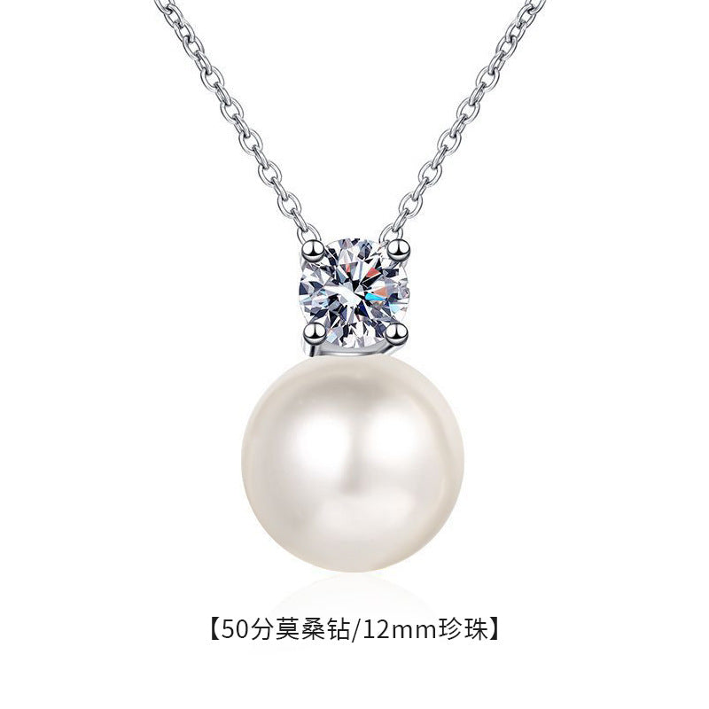 S925 Sterling Silver Pearl Necklace, Luxurious Moissanite Necklace, Versatile High-end Sweater Chain, Unique Collar Jewelry