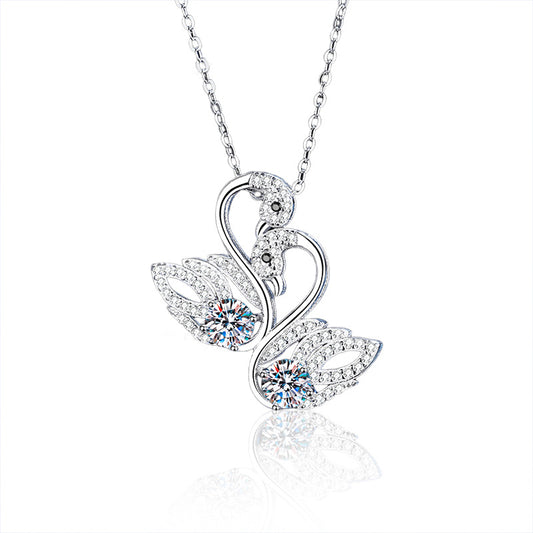 925 Silver Moissanite Double Swan Necklace, Women's Lightweight Luxury, Unique, Non-fading, Versatile Pendant, Collar Chain, DIY Accessories
