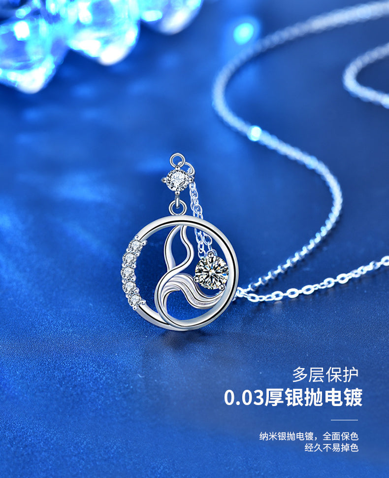 Original 925 Sterling Silver Mermaid Foam Necklace for Women, Moissanite Sweater Chain, Design-conscious, Unique, Sophisticated, Autumn and Winter Long Style