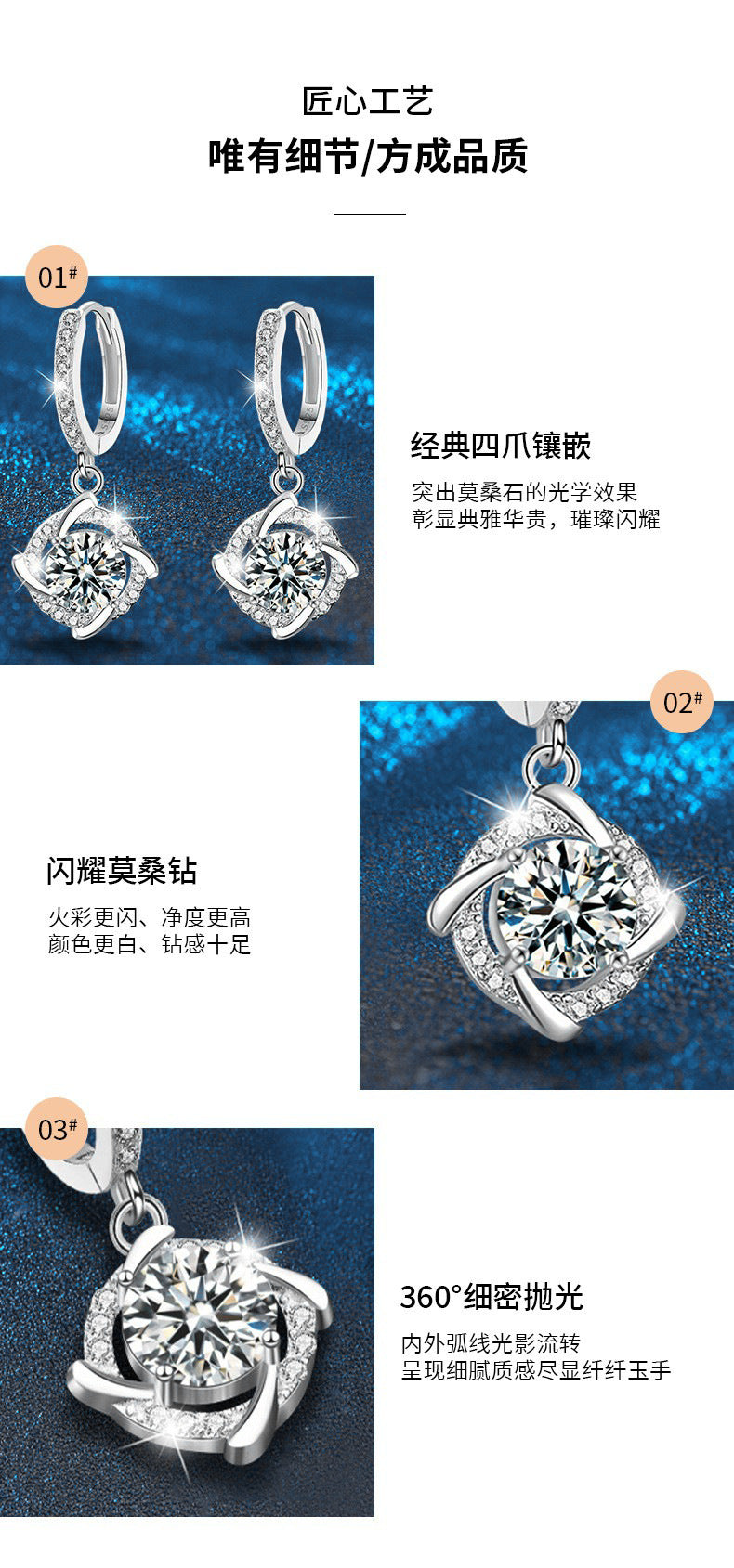 Mossianite Earrings Windmill Earring Clips 925 Pure Silver Earrings Versatile Luxury High-end Foreign Trade Earrings Studs