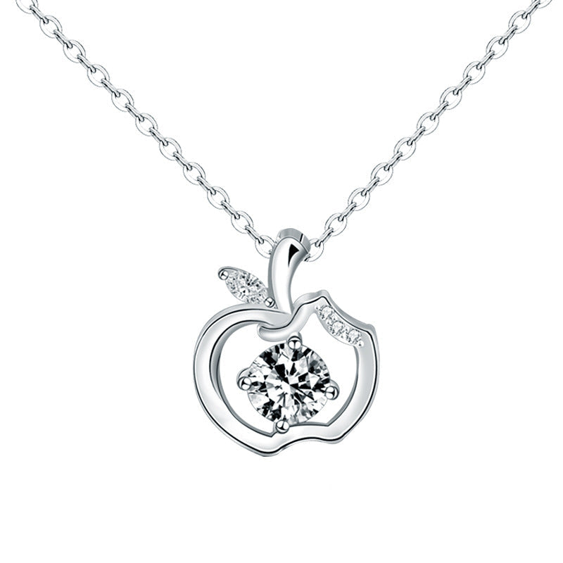 Original design 925 necklace for girls, pure silver apple pendant with moissanite, Christmas gift, foreign trade jewelry