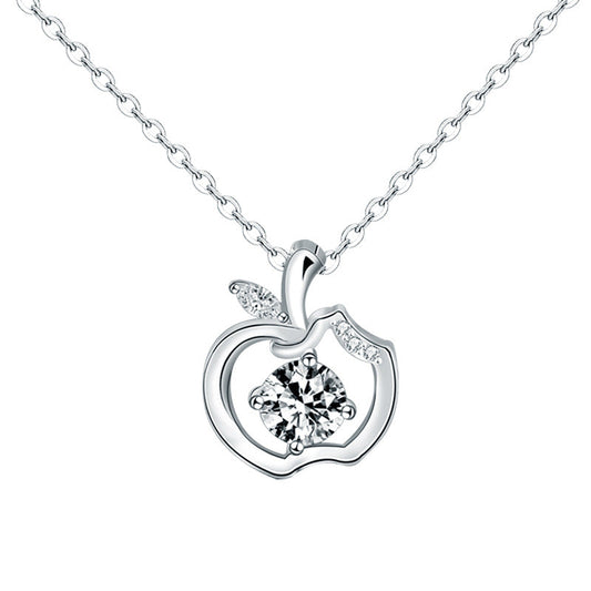 Original design 925 necklace for girls, pure silver apple pendant with moissanite, Christmas gift, foreign trade jewelry