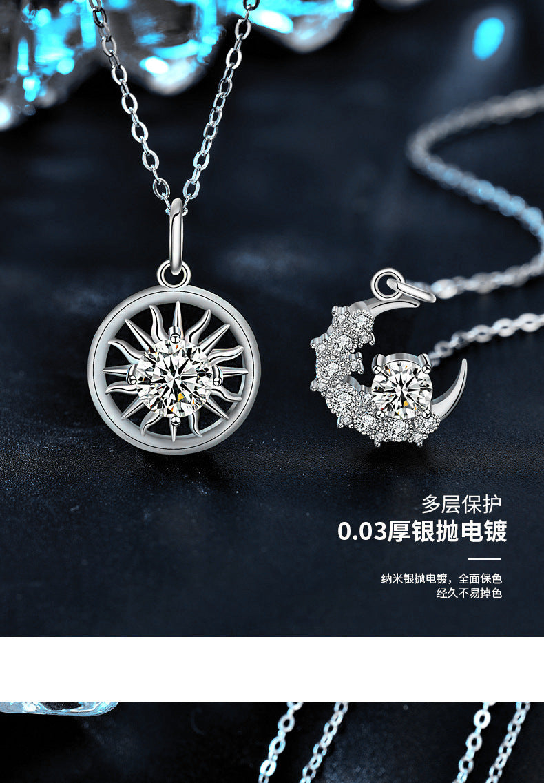Original Mozambique stone 925 sterling silver jewelry, sun and moon couple necklace, women's high-end unique collar pendant