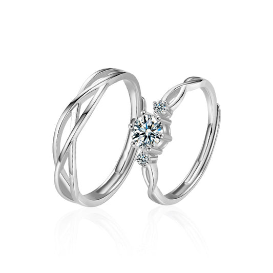 Entwined Love Black Hair Couple Rings 925 Sterling Silver Pair Rings Korean Style Simple Open Moissanite Wedding Engagement Gift Jewelry