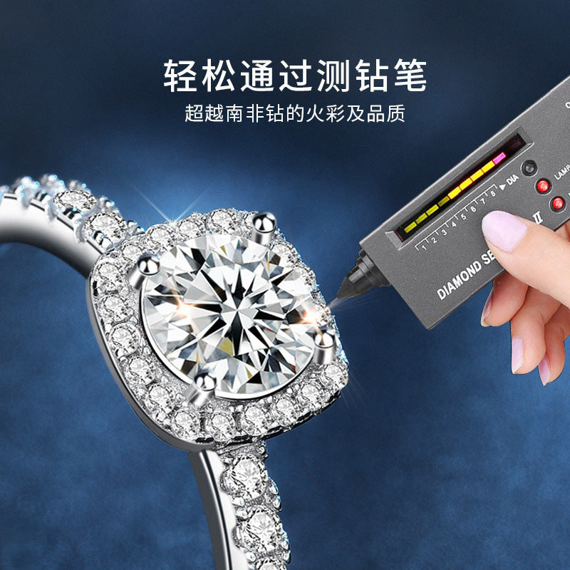 Cross-border S925 pure silver moissanite ring jewelry, women's exclusive high-end minimalist luxury style sugar cube jewelry ring gift