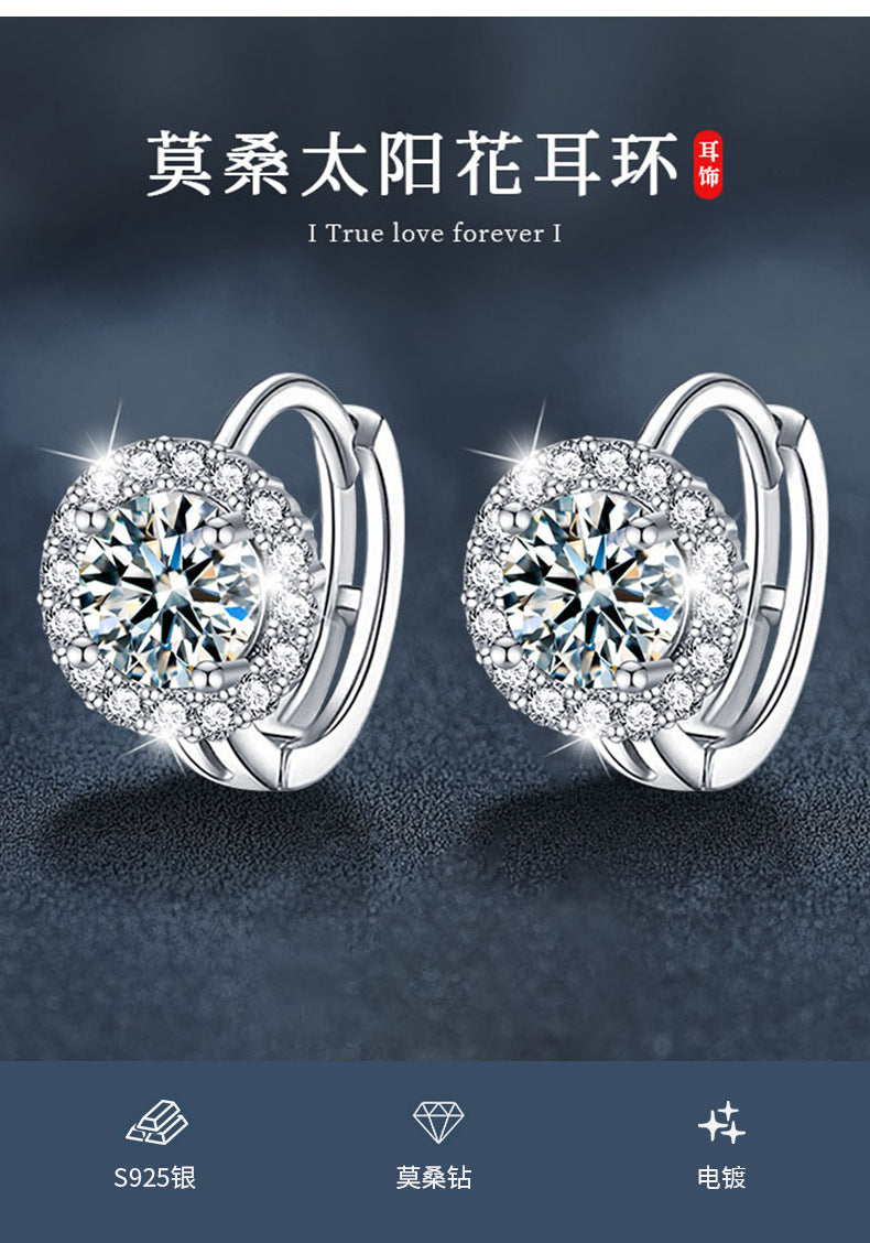 S925 Silver Moissanite Sunflower Earrings Autumn/Winter High-End Ear Clips Personalized Fashion Earrings