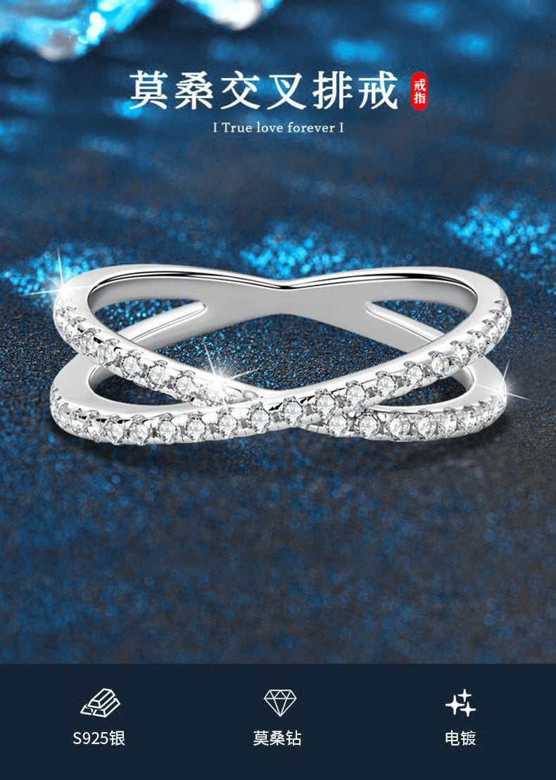 Mossianite ring, 925 silver, color-fast women's exclusive cross-shaped ring, fully set simulated diamond, cross-border jewelry wholesale