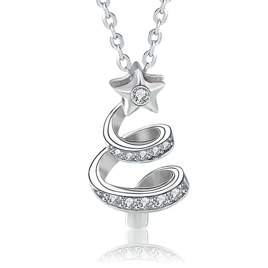 Original Christmas Necklace Accessories 925 Pure Silver Star Tree Pendant European and American New Style Collar Accessories Christmas Gift