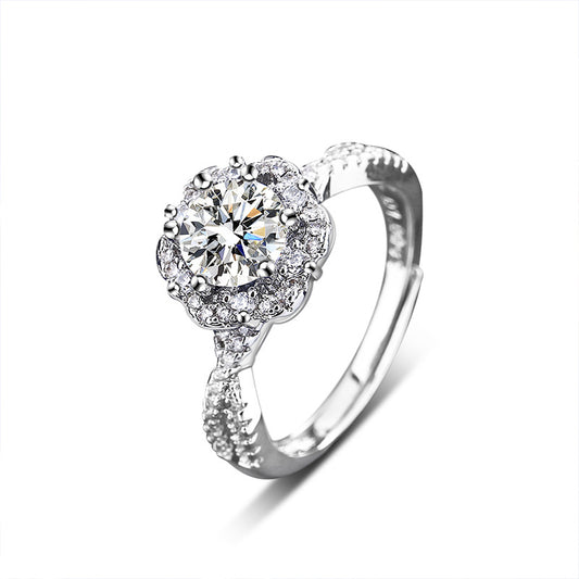 925 Sterling Silver Ring, Non-Fading, High-End Minimalist Style, Moissanite Open Ring, European and American Cross-Border Jewelry
