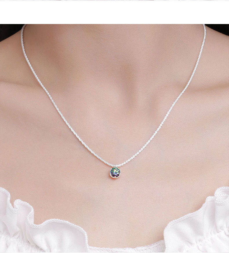 Mossianite, Sparkling Crown Six-Prong Necklace, Luxurious and Sophisticated Pure Silver Starlight Chain for Women