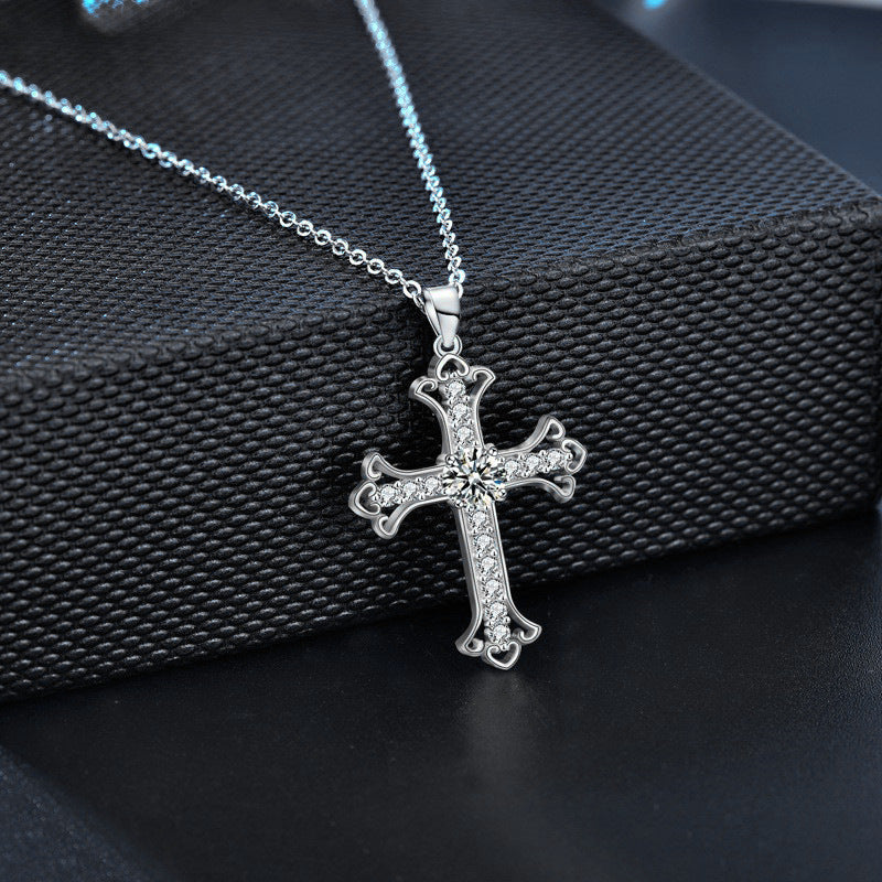 Original 925 Pure Silver Moissanite Necklace Jewelry for Women, Cross Pendant Wholesale, Simple Collar Chain