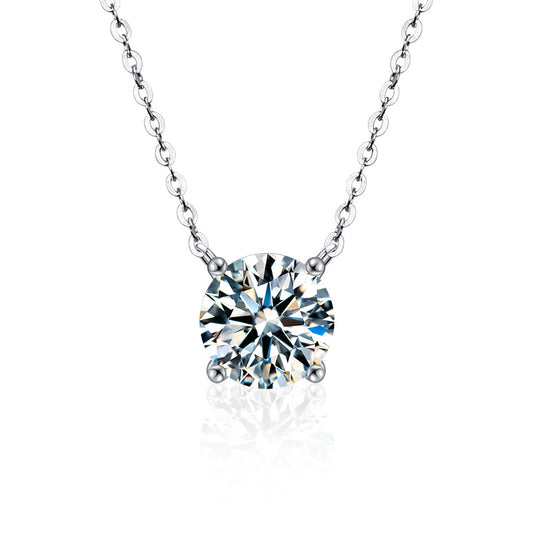 S925 Sterling Silver Moissanite Necklace for Women, Simple Luxury Classic Four-Claw Pendant Collar Jewelry