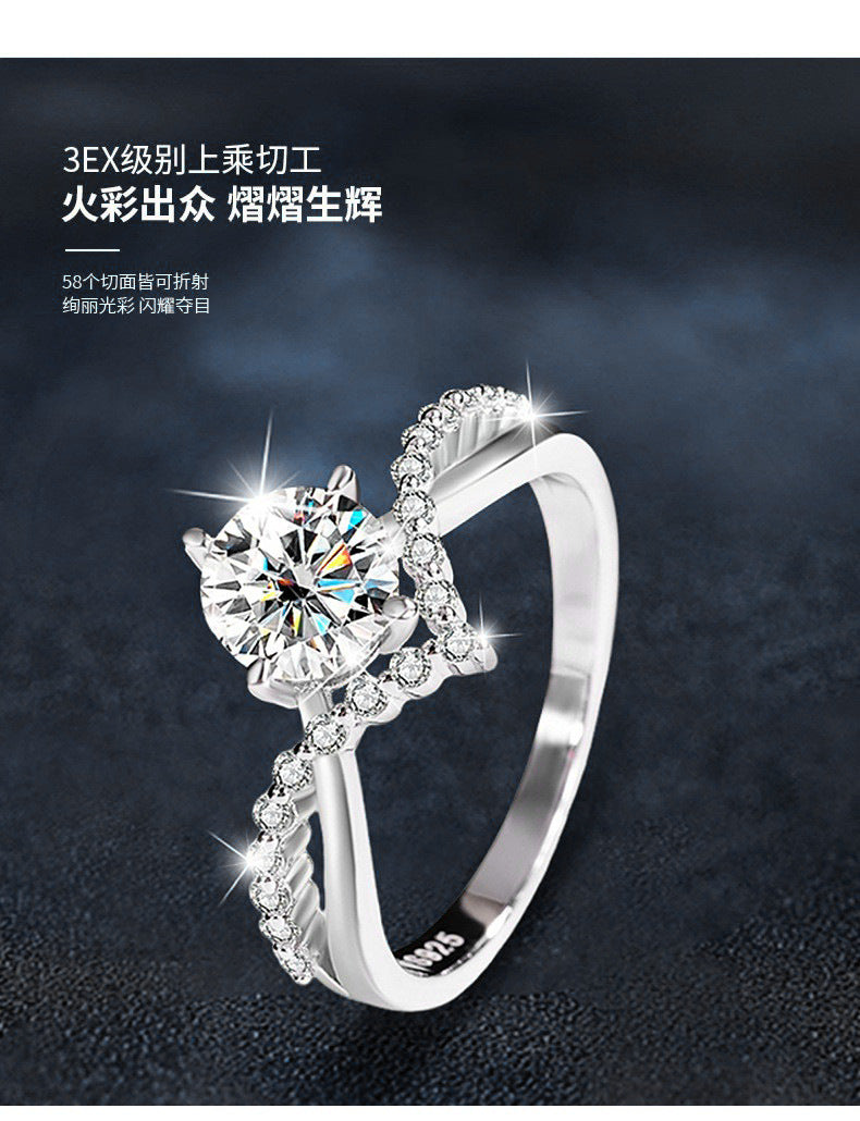 925 Silver Twisted Arm Four Claw Ring, Women's Unique High-End Simple Anti-Tarnish Moissanite Closed Ring Jewelry Item