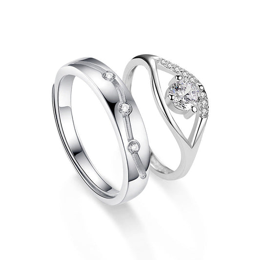 Moissanite couple ring, a pair of pure silver, unique love ring, 925 silver, simple open adjustable cross-border DIY jewelry