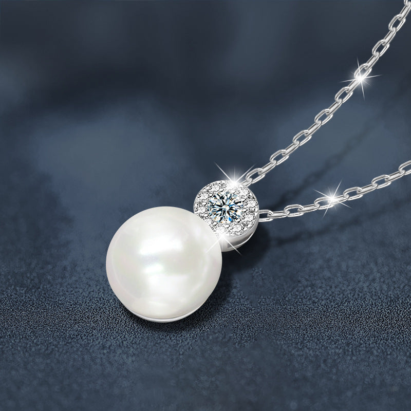Moissanite Freshwater Pearl Necklace Non-Fading Women's Summer High-End 925 Sterling Silver Necklace Fashionable Versatile Pendant