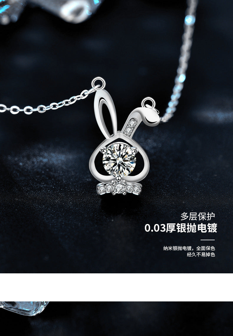 Original Mozambique Stone Rabbit 925 Pure Silver Necklace, Girls' Ins Unique Collar Pendant Jewelry, Sophisticated Style