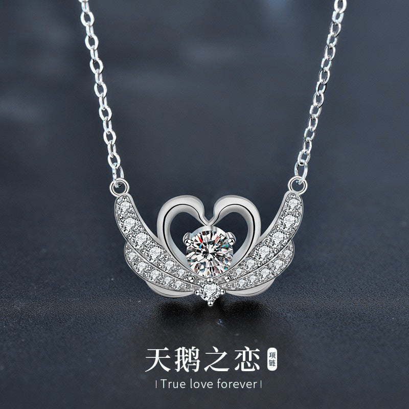 Original design jewelry 925 pure silver swan necklace high version moissanite pendant new collar necklace
