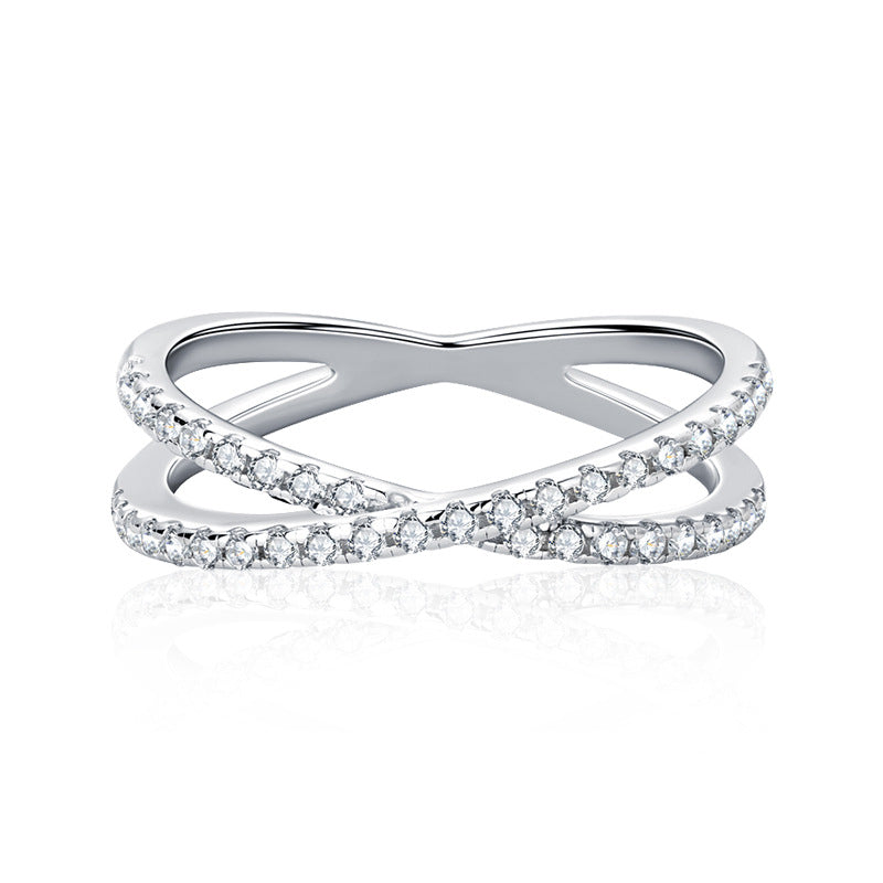 Mossianite ring, 925 silver, color-fast women's exclusive cross-shaped ring, fully set simulated diamond, cross-border jewelry wholesale