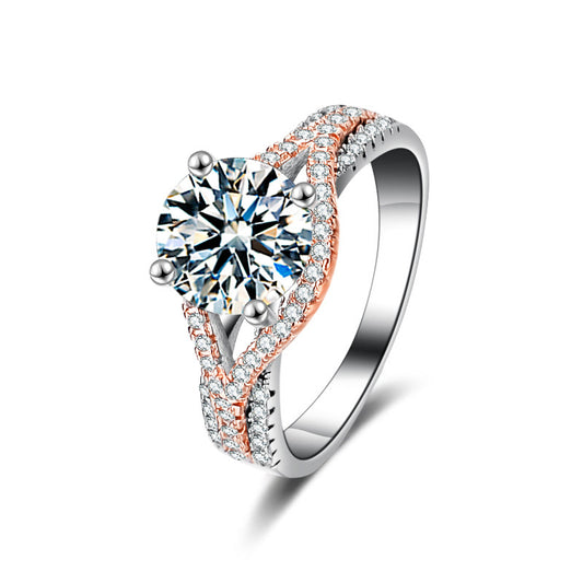 Moissanite Ring Jewelry, Bold and Unique, Split Two-Color Diamond Ring, 925 Sterling Silver, INS Style Ring