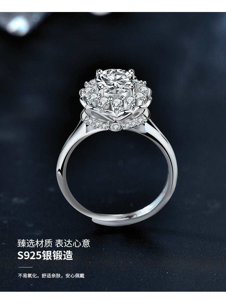 Moissanite engagement ring 1 carat 925 silver round bezel women's wedding gift open jewelry
