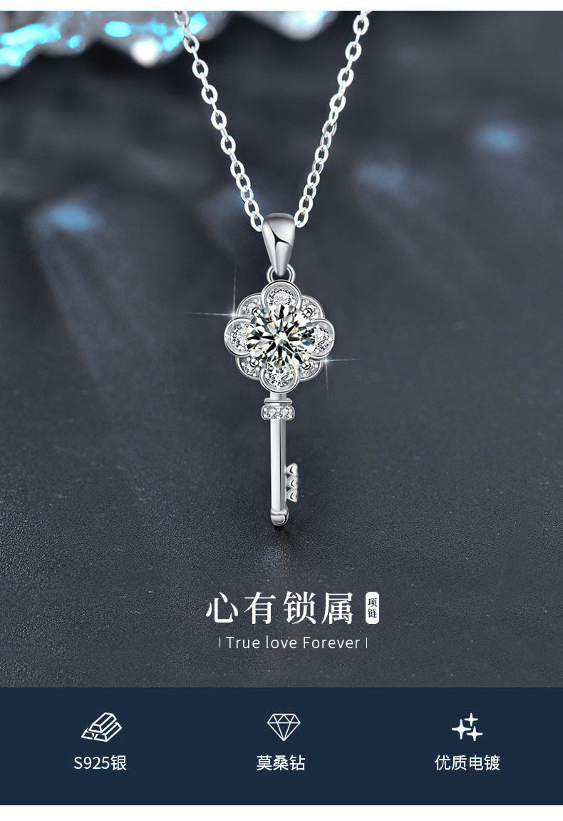 Original Design Jewelry Moissanite 925 Sterling Silver Key Necklace Women's Long Versatile Clavicle Pendant Couple Jewelry