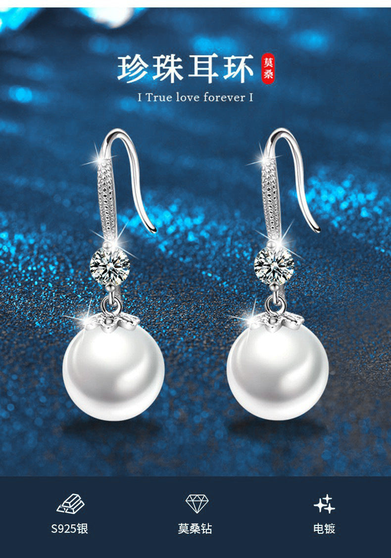 Pearl Earring 925 Sterling Silver Moissanite Drop Earrings High-end Tassel Long Earrings