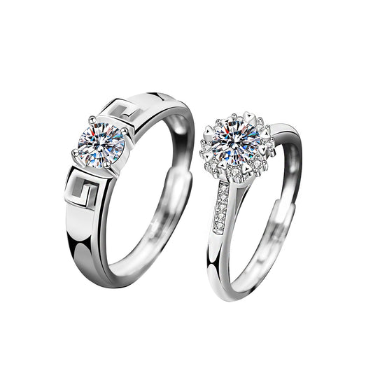 Original Mozambique Stone 925 Sterling Silver Couple Ring, Unique Design, Tight Spell Heart Open Wedding Ring, Unisex Matching Rings