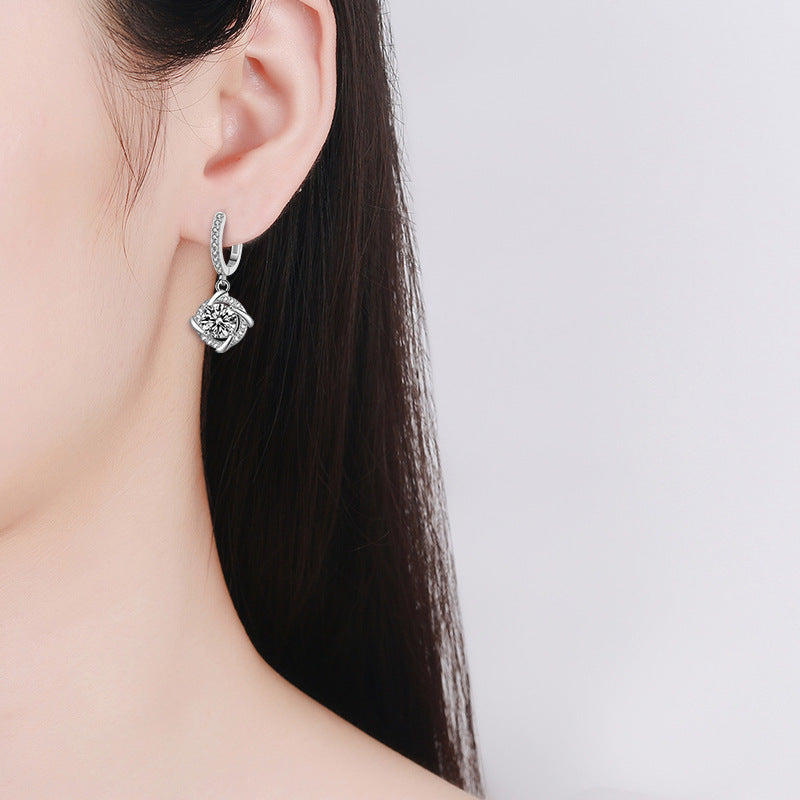 Mossianite Earrings Windmill Earring Clips 925 Pure Silver Earrings Versatile Luxury High-end Foreign Trade Earrings Studs