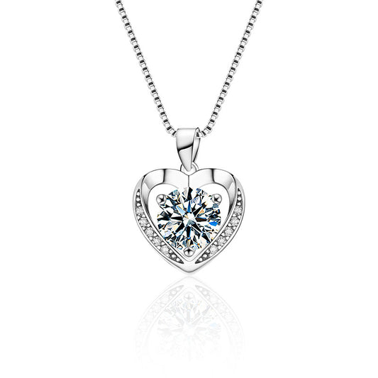 Moissanite necklace jewelry for women, high-end 925 silver heart pendant collar chain