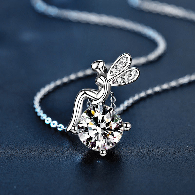 Moissanite 925 Sterling Silver Flower Fairy Necklace for Women, Versatile Niche Pendant, Cross-border Clavicle Necklace Accessories, DIY Jewelry