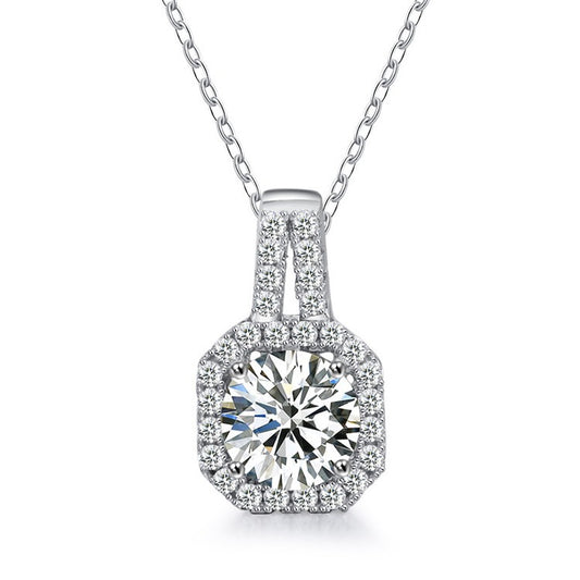 Moissanite 925 silver necklace, In style princess square pendant, summer European and American square silver accessory