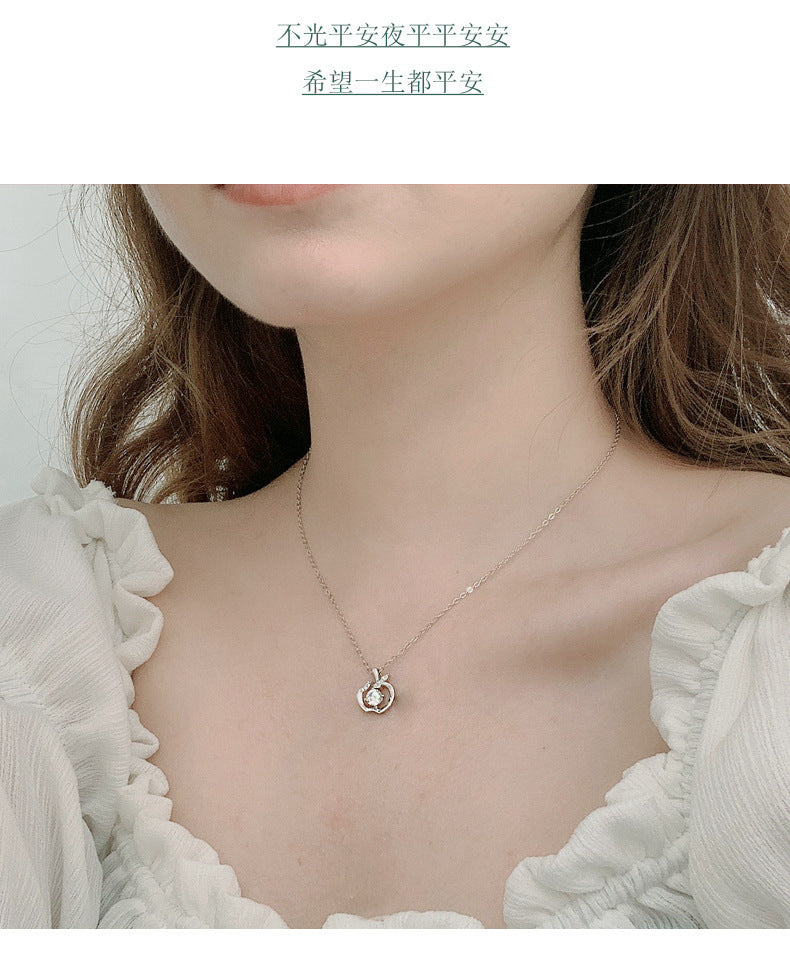 Original design 925 necklace for girls, pure silver apple pendant with moissanite, Christmas gift, foreign trade jewelry