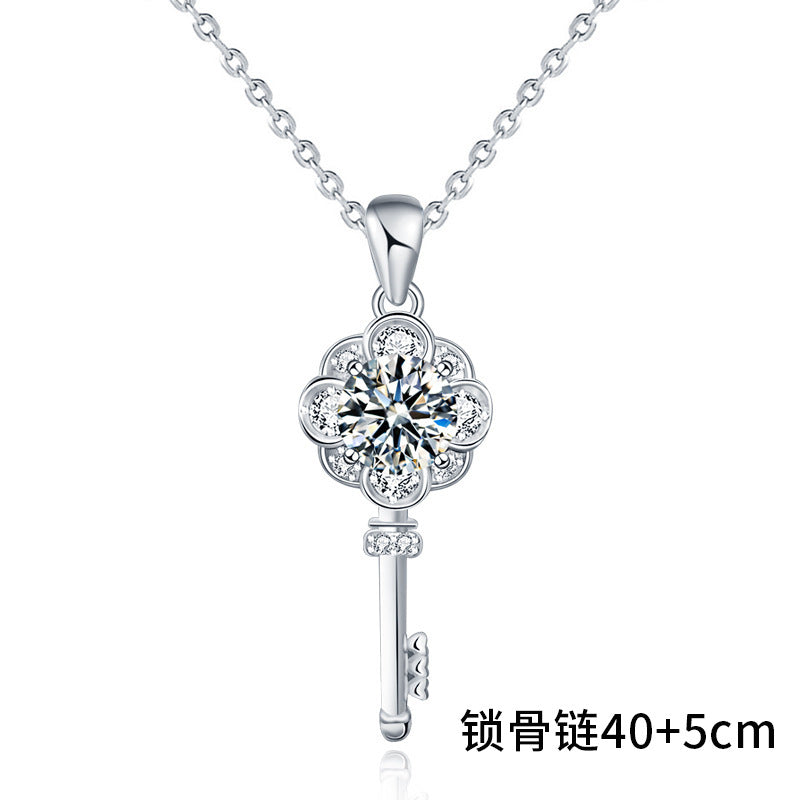 Original Design Jewelry Moissanite 925 Sterling Silver Key Necklace Women's Long Versatile Clavicle Pendant Couple Jewelry