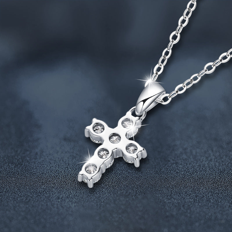 Moissanite Diamond Cross Pendant Necklace 925 Sterling Silver Designed Niche High-End Jewelry Cross-Border Wholesale