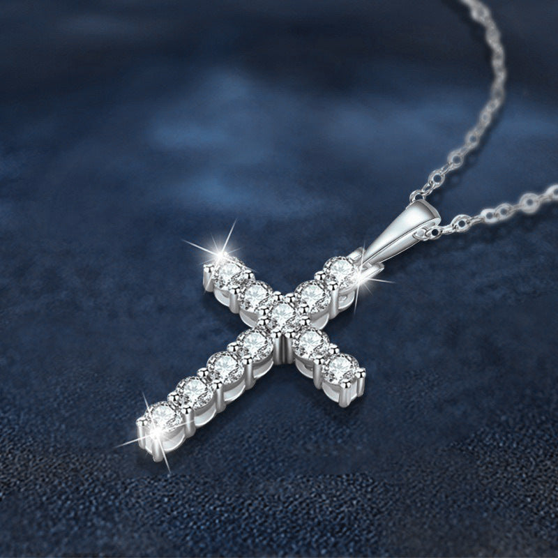 Moissanite 925 Sterling Silver Cross Necklace Pendant Women's Cross-border European and American Jewelry Wholesale Clavicle Chain Simple and Versatile