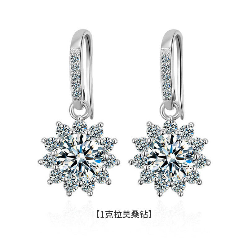 925 Sterling Silver Earrings Jewelry Sunflower Moissanite Diamond Ear Hooks Dangle Earrings Simple Flower Earrings